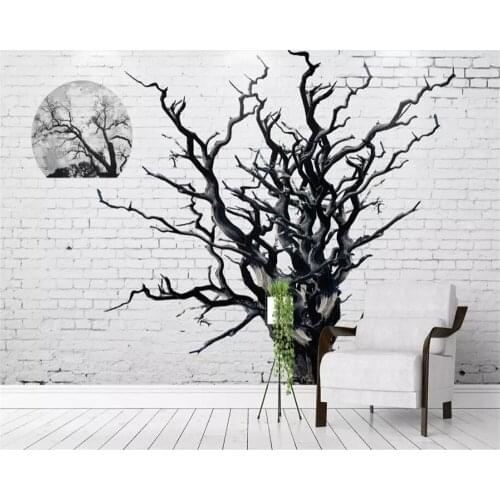Beibehang Custom wallpaper Dead tree black and white brick personalized creative home decoration murals 3d wallpaper tapety