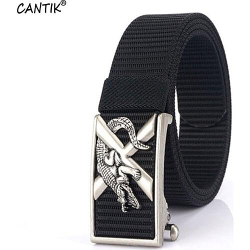 CANTIK Unique Design Crocodile Pattern Automatic Buckle Belt Quality Canvas & Nylon Material Belts for Men Accessories CBCA307