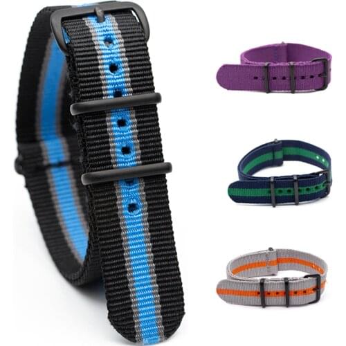 Sport Watchband 18MM 20MM 22MM 24MM Fashion Casual Watch Strap Ballistic Nylon Black Stainless Steel Pin Buckle