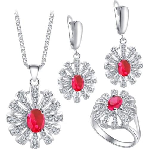 ROLILASONl Distinctive Rose Zircon silver plated Stamped Sets Earring Necklace Pendant Rings Fashion Jewelry JS673