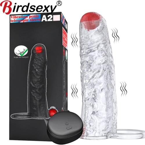 Adult Sex Toys Penis Vibrating Condoms Enlargement Men Reusable Dick Condom Vibrator Penis Sleeve Sex Toys for Couples