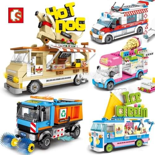 Sembo MOC City Friends Ambulance princess Ice Cream Van Hot Dog Truck Car Vehicle Model Creative Building Blocks Girls Toys Gift