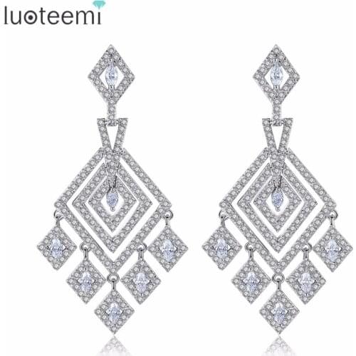 LUOTEEMI White Gold Color Micro Cubic Zircon Paved Luxury CZ Elegant Earrings For Ladies Wedding Birthday Gift Boucle D'oreille