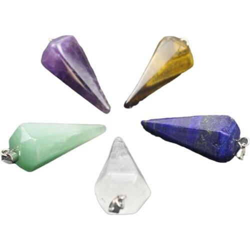 Hexagonal Cone Shape Stone Pendant Facted Meditation Pendulum Energy Stone Charm with Bale