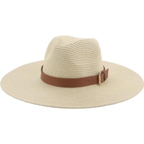Sun hats women summer spring beach straw hat big brim 11cm belt chain casual outdoor sun protective travel party beach women hat