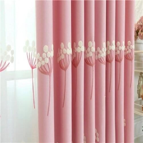 Curtains Small Fresh Pink Dandelion Three-Dimensional Embroidery Childrens Room Bedroom Balcony Curtains 1 Piece
