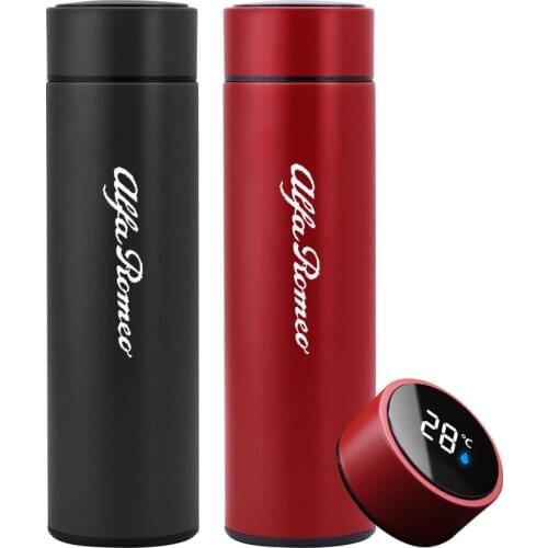 Car Logo Vacuum Flask For Alfa Romeo 159 156 Stelvio 500ml Temperature Display Stainless Steel Insulated Water Bottle Coffee Mug