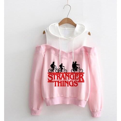 Stranger Things off shoulder Hoodie Woman Hooded Hoodies Stranger Thing Sweatshirts Kawaii Oversized Harajuku streetwear clothes