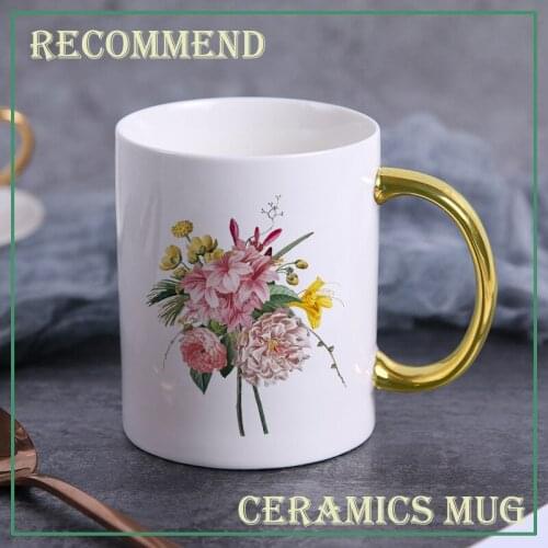 Creative Mug Ins golden handle Cups Luxury flowers Ceramics Mugs Coffee Mug Milk Tea Cups Drinkware friends mug KTZW-048