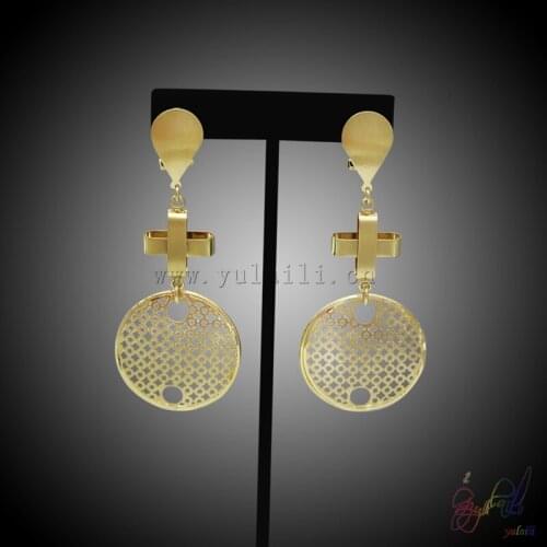 Yulaili Free Shipping Factory Top Quality Trendy Round Design Ladies Brass Gold-color Earrings