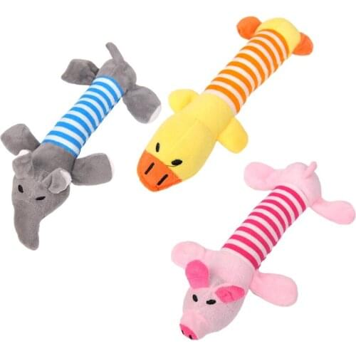 Pet Puppy Squeak Short Plush Animal Cute Bell Design Chew Toy Duck Elephant Pig
