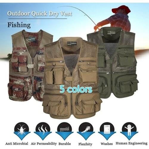 2019 Mens Mesh 16 Pockets Photography Fishing Travel Outdoor Quick Dry Vest Breathable Waistcoat Jackets