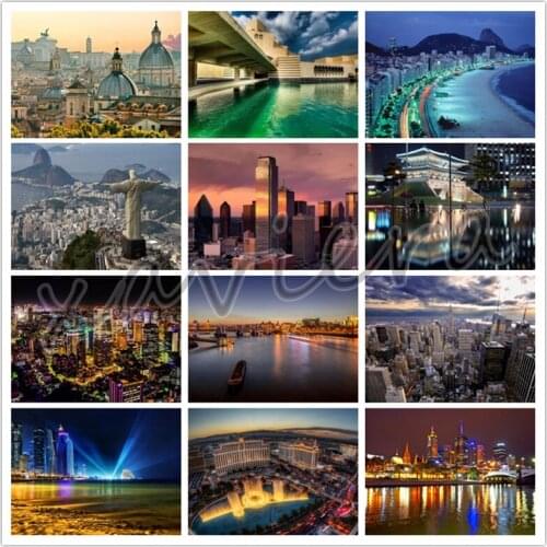 5D DIY Diamond Painting City Building Scenery Full Round Drill Embroidery Rhinestone Mosaic Pattern Cross Stitch Home Decoration