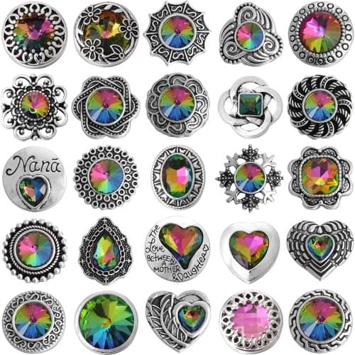 6pcs/lot Newest Snap Jewelry Bracelets Colorful Crystal Rhinestone Flower 18mm Metal Snap Buttons Fit DIY Snap Button Bracelet