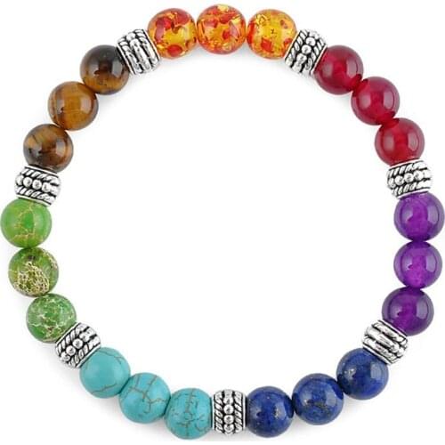 7 Chakra Bracelet Black Lava Healing Balance Beads Reiki Buddha Prayer Men Natural Stone Yoga Bracelet For Women 8mm/0.31in