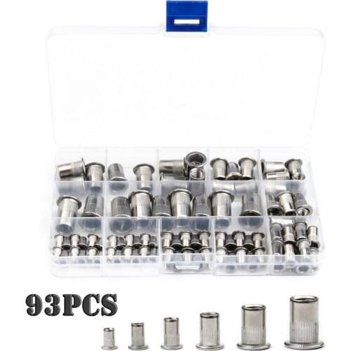 93 PCS Multi Size Stainless Steel Flat Head Rivet Nuts Set Insert Reveting Rivet Nuts M3/M4/M5/M6/M8/M10