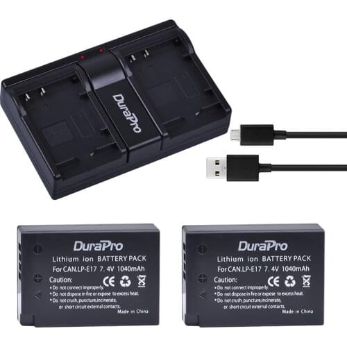 2Pcs 7.4V 1040mAh LP-E17 LPE17 LP E17 Battery + USB Dual Charger for Canon EOS Rebel T6i 750D T6s 760D M3 800D 8000D Kiss X8i
