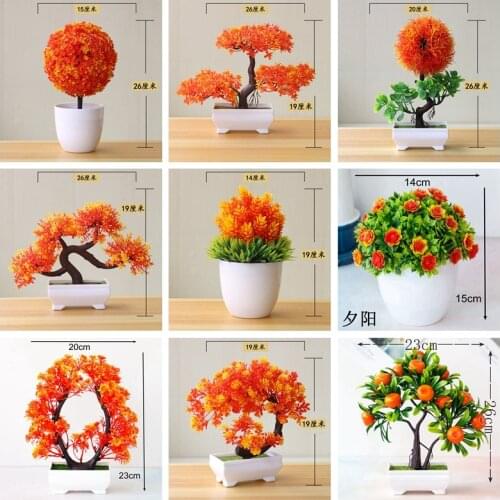 Organge Artificial Guest Greeting Pine Tree Plants Bonsai Monstera Persian Grass Eucalyptus Flower Bonsai Home Garden Room Decor