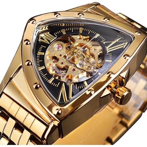 Forsining Skeleton Automatic Watch Triangle Men Mechanical Wristwatches Irregular Luxury Sport Mens Watches Stainless Steel