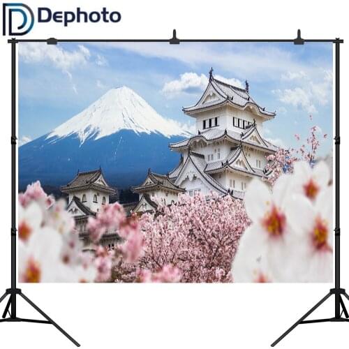 Dephoto Backdrop for photo studio Mount Fuji Cherry blossoms architecture nature view Photography Background photobooth prop