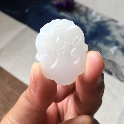 H50#Hetian jade sheep fat white jade pendant Qinghai material white jade antique dragon pendant