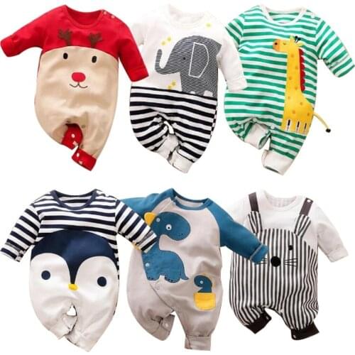 Newborn Romper Organic Cotton Spring Autumn Casual Baby Long Sleeve O Neck Cartoon Animals Outwear Jumpsuits For 0-24M