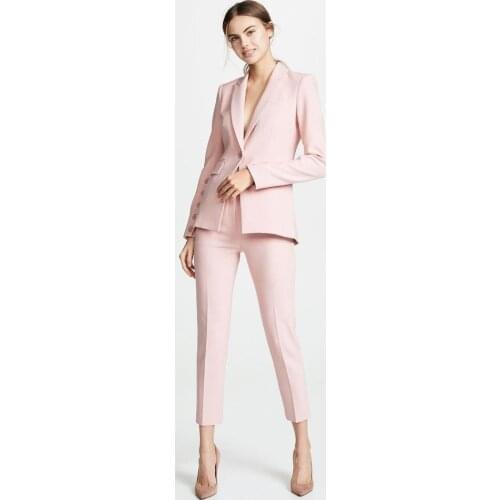 Two Piece Slim Fit New Light Pink 2020 Fashion Womens Business Suits Ladies Formal Pant Suits For Weddings Female Trouser Suits