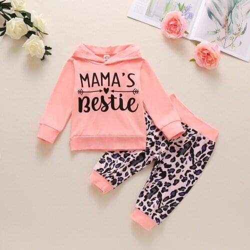 Newborn Toddler Baby Girls Clothes Cartoon Letter Leopard Print Hoodie Tops+ Pants Outfits Clothing Sets