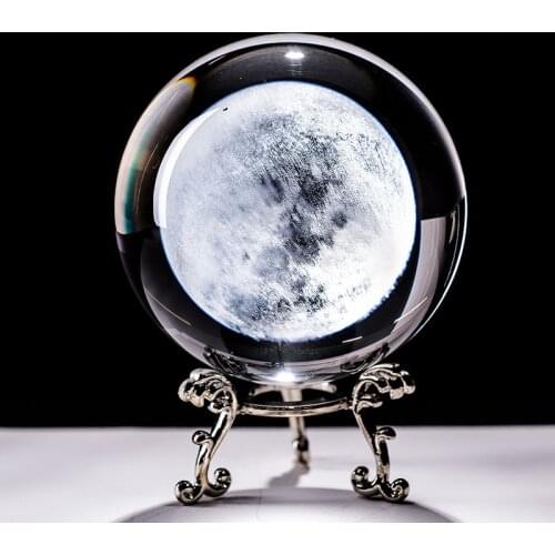 6CM Moon Globe Crafts Miniature Crystal Ball 3D Laser Engraved Quartz Glass Sphere Home Decoration Figurine Ornaments Gifts