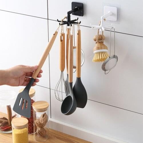 Multi-Purpose 360 Degree Rotated Kitchen Hooks Self Adhesive Home Wall Door Hook Cabinet Hanger Utensils Home Storage Tools
