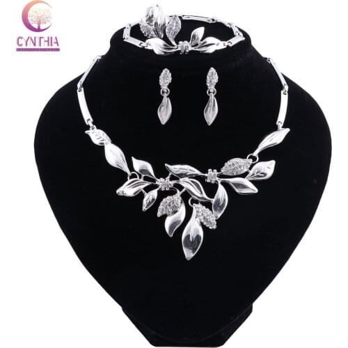 Fashion Leaves Dubai Jewelry Sets Bridal Gift Nigerian Wedding Accessories Silver Plated Jewelry Set Wholesale Design