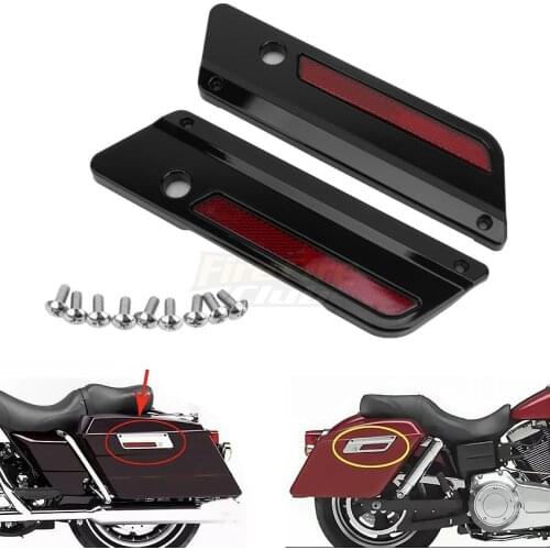 Motorcycle ABS Saddlebag Latch Hinge Cover Plate ABS With Red Reflector For Harley Touring 1994-2013 Street Glide Road King