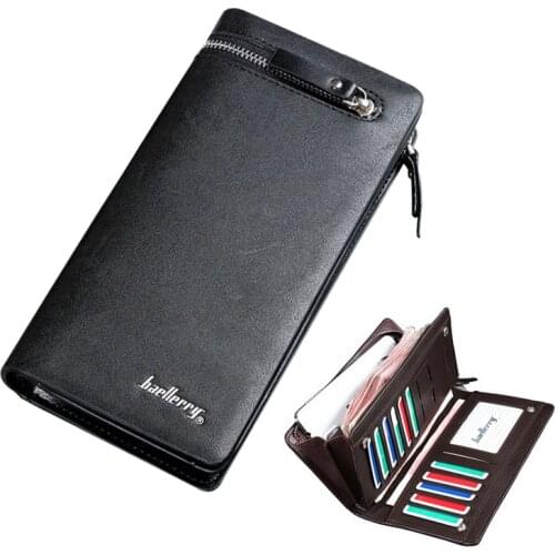 Baellerry New Long style Mens leather wallet with coin bag Business Purse cell phone pocket Card holders for man 3 colors