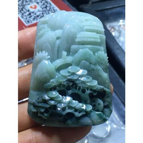 Natural 7A yellow Myanmar jade A Hand-Carved jade landscape jade necklace pendants waterfall jewelry jade necklaces