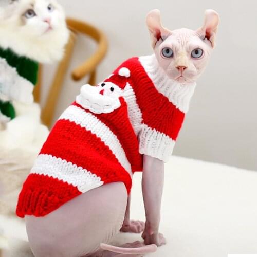 Cat Clothes Winter Warm Soft Dog Cat Handmade Sweater Sphynx Cat Cute Hoodie Clothing Sphinx Kitten Christmas Clothes For Cat
