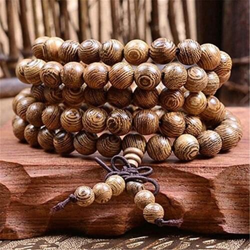 Unisex Necklace Buddhist Prayer Beads Necklace Buddha Mala Rosary Wooden Bead Charm Bracelet Bangle Jewelry Gift 8mm 108pcs