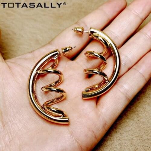 TOTASALLY Punk Polished Metal Earrings for Women Hip-Hop Metal Tube Spiral Club Show Earring Lady Party Jewelry Gifts Dropship