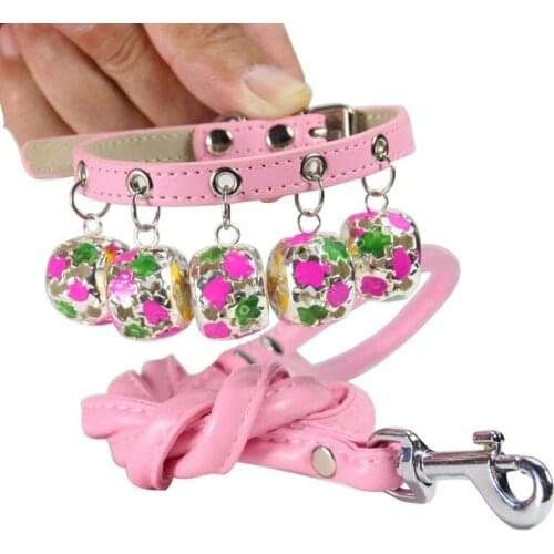 PU Pet Dog Collar Leash set for Cats and Small Medium ge Dogs With Bell Training Dog Leash Traction Rope