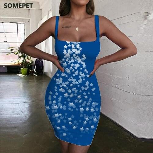 SOMEPET Christmas Dress Women Trees Halter Sleeveless Snowflake Sundress Graphics Bodycon Dress Womens Clothing Summer Beach