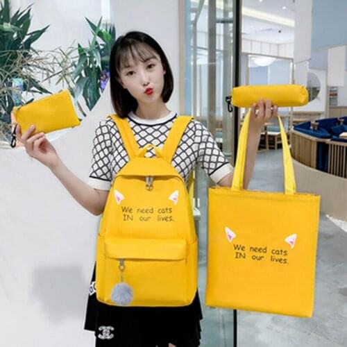 Schoolbag female student backpack four-piece set elementary school students junior high school ins style college students simple