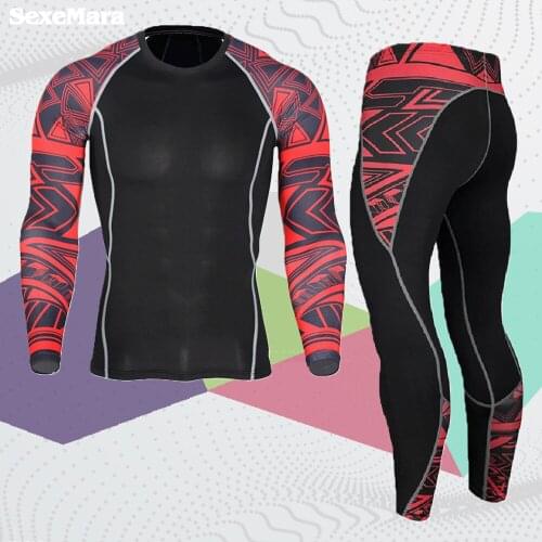 Sports suit tights for Mens fitness Compression set thermal underwear mens running Kit brand MMA rashguard Yoga Sportswear
