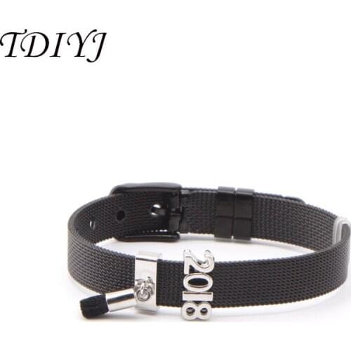 TDIYJ New Arrival Fashion Black Tassel Keeper Mesh Slide Charms Stainless Steel Black Bracelet 1Set