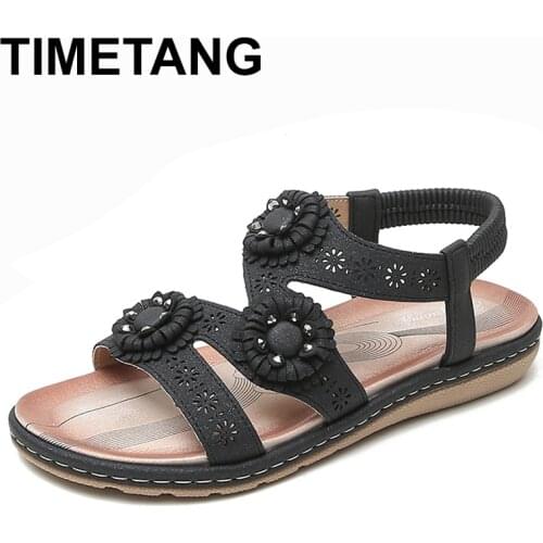 TIMETANG Women Sandals New Summer Shoes Woman Plus Size Flower Hollow Out Heels Sandals For Femme Wedges Chaussure Casual