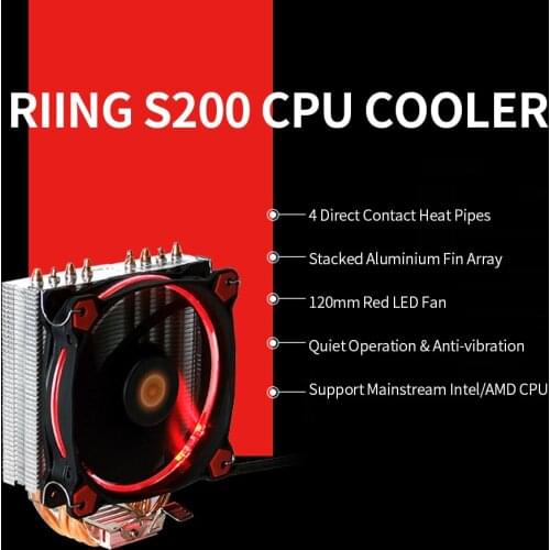 Thermaltake CPU Air Cooler 120mm Red LED Fan Hydraulic Bearing 4Direct Contact Heatpipes Aluminium Fin for Intel LGA1151/AMD AM4