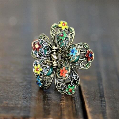 WWLB Brands Charm Enamel Flower Hair Claws Vintage Gold Hair Ornaments Crystal Crab Clip Bridal Wedding Accessories Hair Jewelry