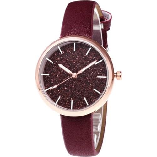 Women Scrub Particles Star Round Dial Faux Leather Strap Analog Quartz Watch