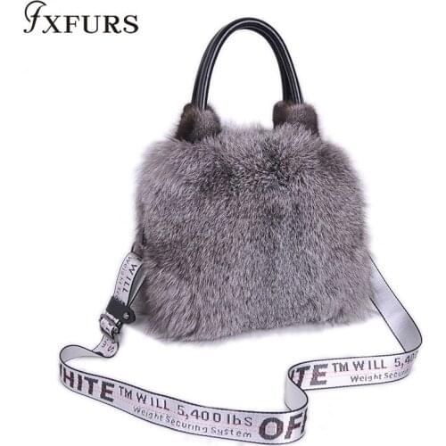 2020 Womens Handbags Real Fox Fur Messenger Bags Zippers Fashion Fluffy Fur Real Cross Fox Fur Crossbody Shoulder Wrist Luxury