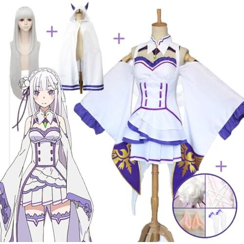 Anime Re:Zero Emilia Costume Cosplay Emilia Dress Lovely Women Halloween suit Wig Carnival Purim Party Masquerade