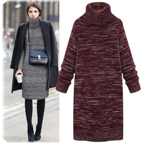 Brieuces Autumn and winter women sweaters in the long sweater Turtleneck jacket woman loose sweater skirt coat