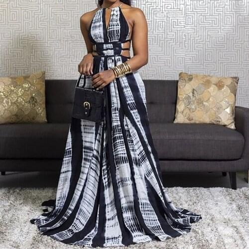 Sexy backless hollow out swing maxi dress Summer vintage women night club party dresses halter sukienka 2021 vestido de fieta